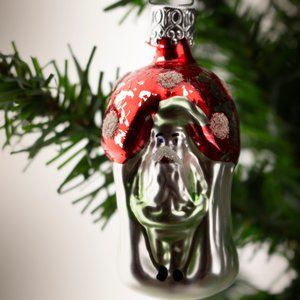 Mushroom Gnome, Elf, Vintage Old World Christmas Glass Ornament